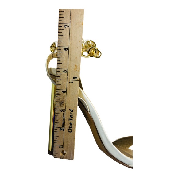 White Peep Toe Chain Link Heels Womens US 8 Square Toe Sandals Party Glam - Picture 7 of 7